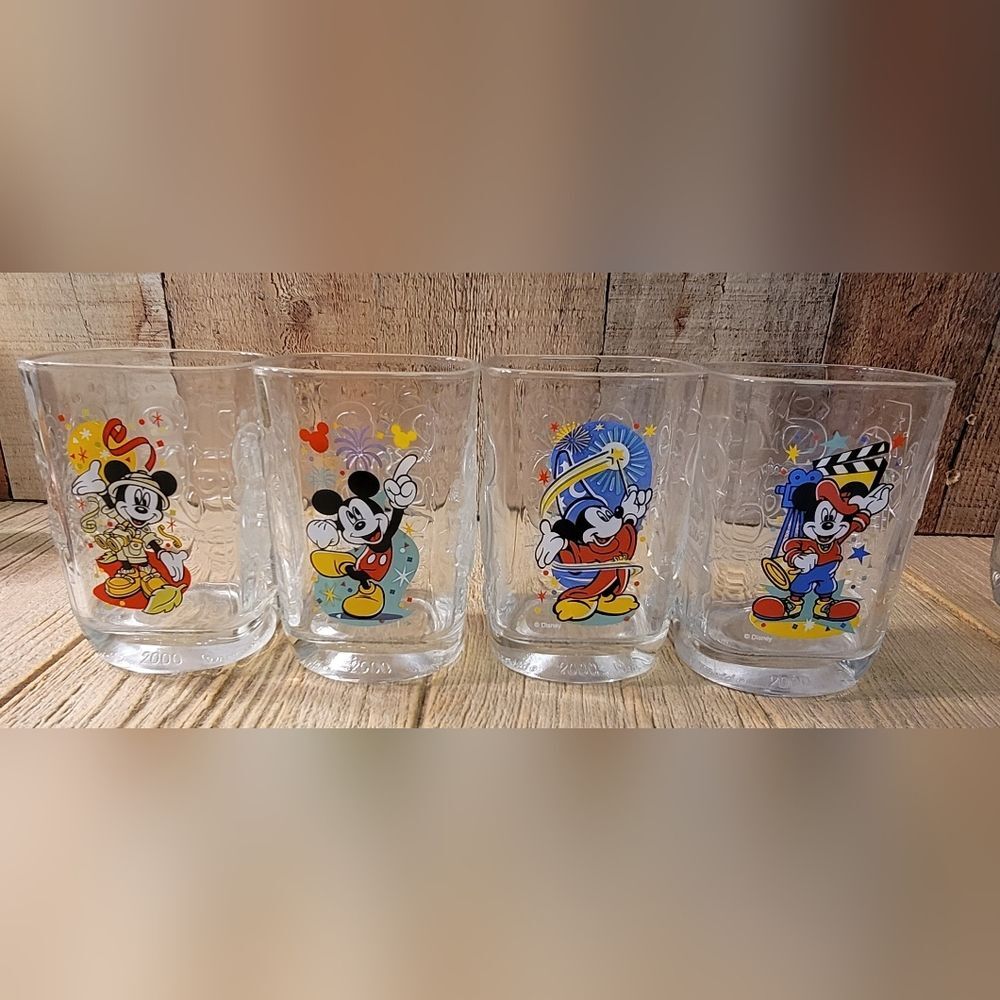 2000 McDonald's Disney Celebration Mickey Mouse Glass Mug Complete Set